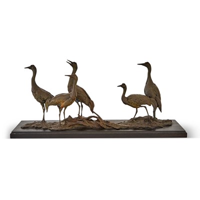Lot 309 - Patinated Cast Bronze Group of Five Wading Birds
