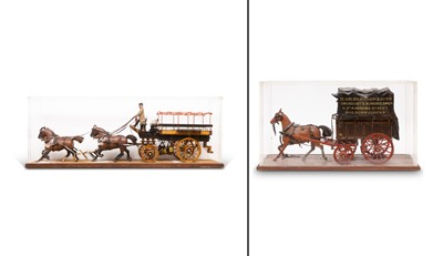Lot 233 - Two Carved and Painted Wood Horse-Drawn Wagon Models