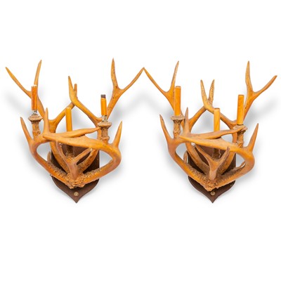 Lot 316 - Pair of Composite Antler-Form Three-Light Wall Sconces