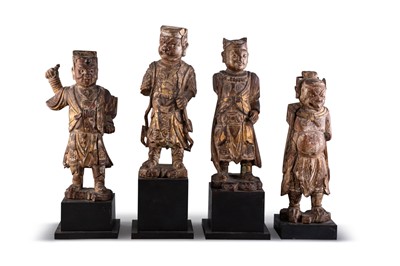 Lot 1149 - Four Carved and Gilt Daoist Figures