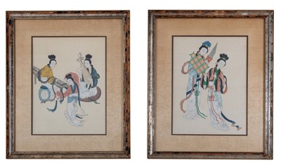 Lot 1144 - Set of Four Watercolors Depicting Female Musicians