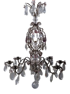 Lot 1134 - Louis XV Style Iron and Cut Glass Eight-Light Chandelier