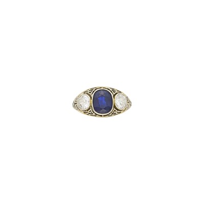 Lot 1049 - White Gold, Sapphire and Diamond Ring