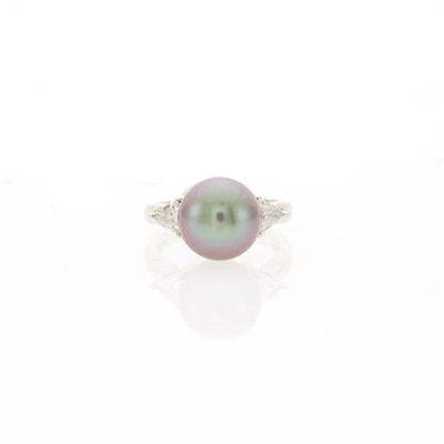 Lot 1052 - White Gold, Gray Tahitian Cultured Pearl and Diamond Ring