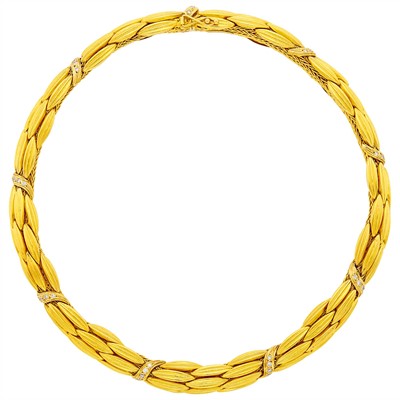 Lot 152 - Ilias Lalaounis Gold and Diamond Wheat Sheaf Necklace