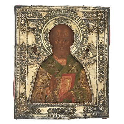 Lot 62 - Russian Silver-Gilt Icon of  St. Nicholas the Wonderworker