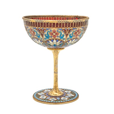 Lot 4 - Russian Silver-Gilt and Plique-à-Jour Enamel Footed Cup