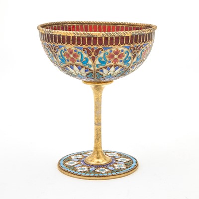 Lot 4 - Russian Silver-Gilt and Plique-à-Jour Enamel Footed Cup