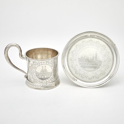 Lot 38 - Russian Silver Tea Glass Holder and Saucer