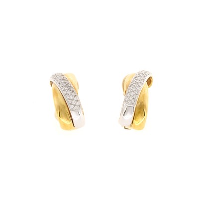 Lot 1035 - Pair of Tricolor Gold and Diamond Half-Hoop Earrings