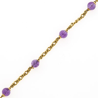 Lot 2066 - Gold and Amethyst Bead Chain Bracelet