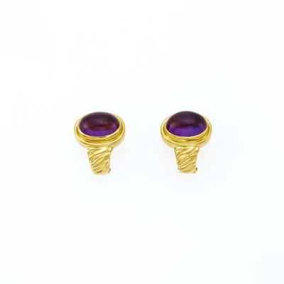 Lot 2083 - Bulgari Pair of Gold and Cabochon Amethyst Earclips