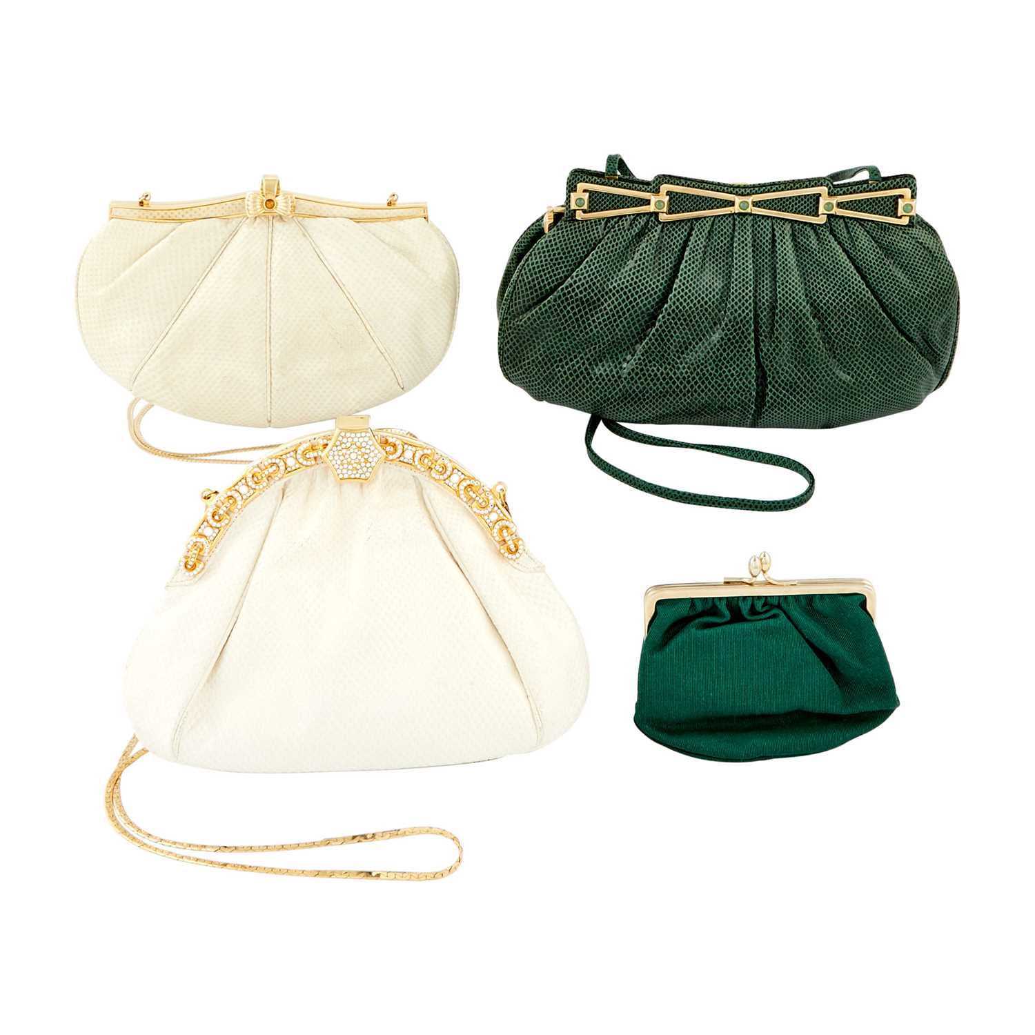 Lot 1157 - Two Judith Leiber Snakeskin Clutches and Finesse La Model Clutch