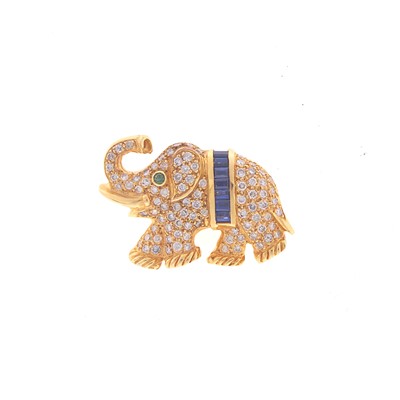 Lot 19 - Gold, Diamond and Sapphire Elephant Brooch
