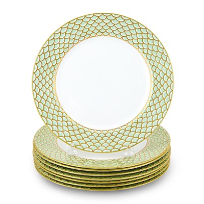 Lot 259 - Set of Eight Tiffany & Co. for Le Tallec Porcelain Green Scale Dinner Plates