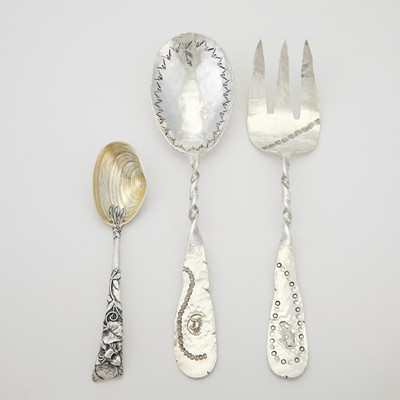 Lot 555 - Pair of American Sterling Silver Marine Theme Salad Servers