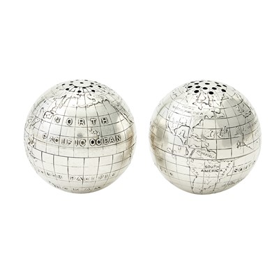 Lot 510 - Pair of American Novelty Silver Globe Form Salt and Pepper Casters