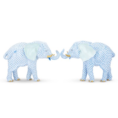 Lot 241 - Two  Herend Gilt Decorated and Hand-Painted Porcelain Large  Figures of Elephants