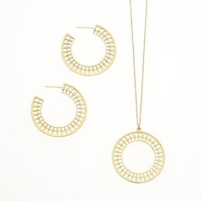 Lot 1032 - Tiffany & Co. Paloma Picasso 'Venezia Stella' Medallion Pendant-Necklace and Pair of Hoop Earrings