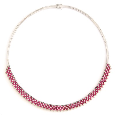 Lot 1062 - White Gold, Ruby and Diamond Necklace