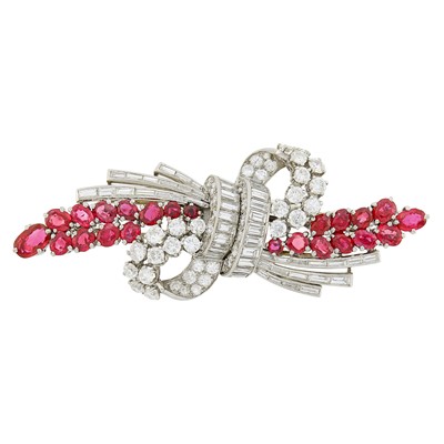 Lot 139 - Platinum, Ruby and Diamond Double Clip-Brooch