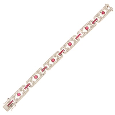 Lot 1070 - White Gold, Ruby and Diamond Bracelet