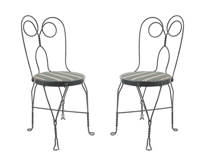 Lot 139 - Pair of Victorian Green Painted Wire Outdoor Chairs