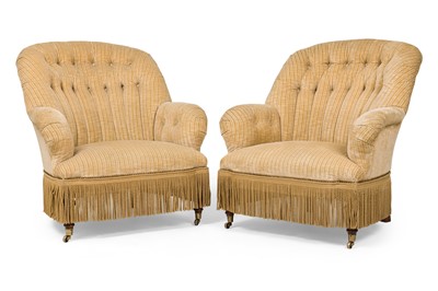 Lot 292 - Pair of Upholstered and Fringed Club Chairs
