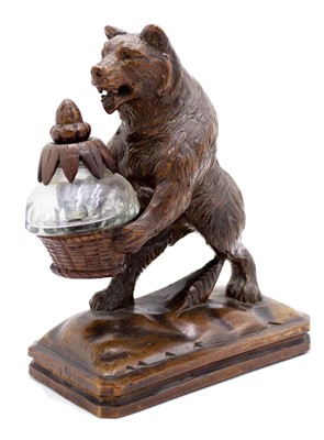 Lot 193 - Black Forest Carved Walnut Figure of a Bear Inkwell