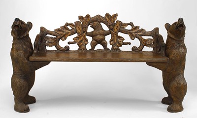 Lot 194 - Black Forest Style Carved Walnut Bear-Support Love Seat