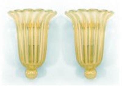 Lot 244 - Pair of Murano Gilt Decorated Glass Wall Sconces
