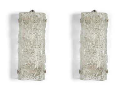 Lot 315 - Pair of Carl Fagerlund for Orrefors Glass and Nickel Sconces