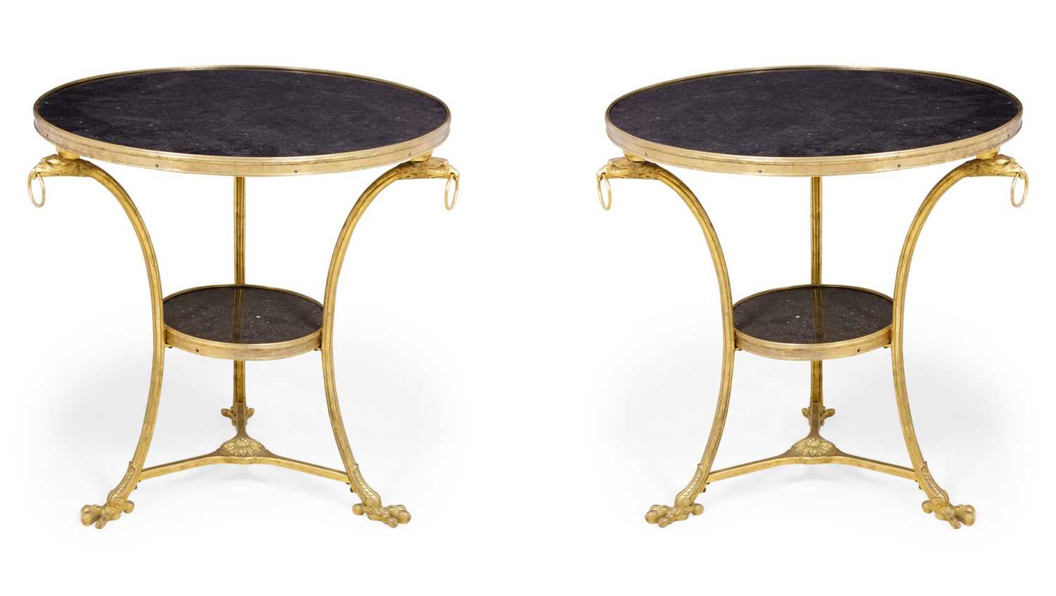 Lot 312 - Pair of Empire Style Gilt Bronze and Marble Gueridons