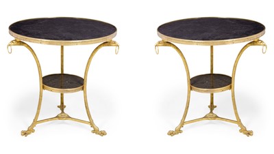 Lot 312 - Pair of Empire Style Gilt Bronze and Marble Gueridons