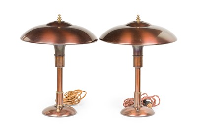 Lot 250 - Pair of Art Deco Style Copper and Metal Table Lamps