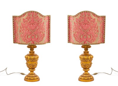 Lot 217 - Pair of Italian Rococo Style Giltwood Lamps