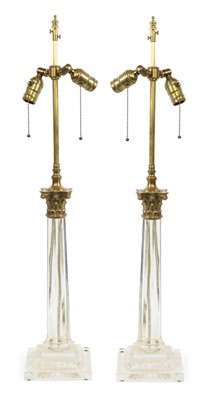 Lot 239 - Pair of Glass Columnar Form Table Lamps