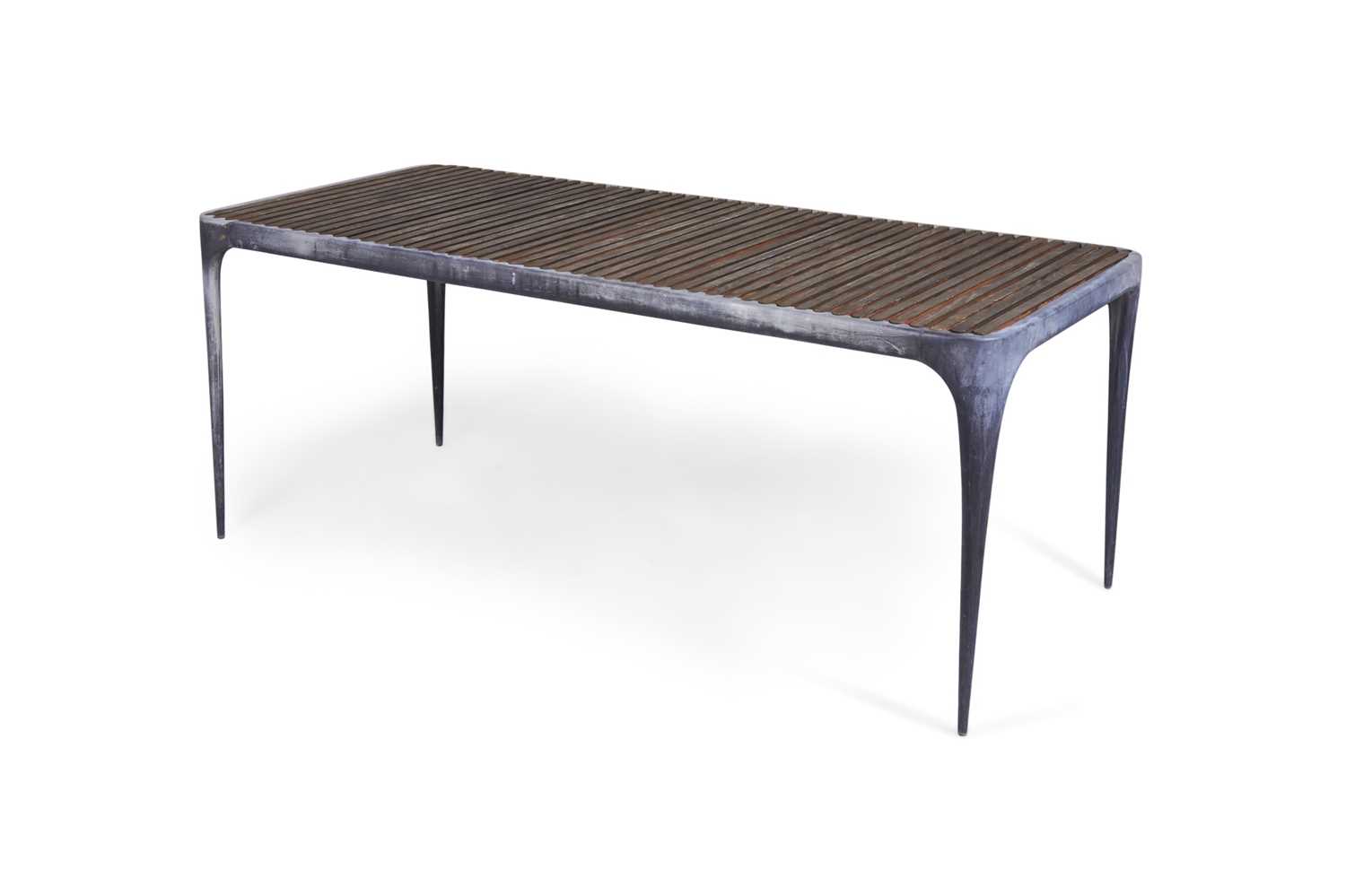 Lot 141 - Zinc and Teak Indoor/Outdoor Dining Table