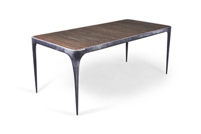 Lot 141 - Zinc and Teak Indoor/Outdoor Dining Table