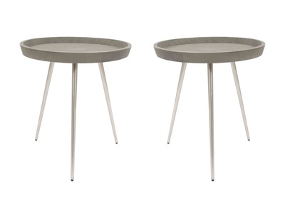 Lot 322 - Pair of Faux Shagreen End Tables with Steel Legs