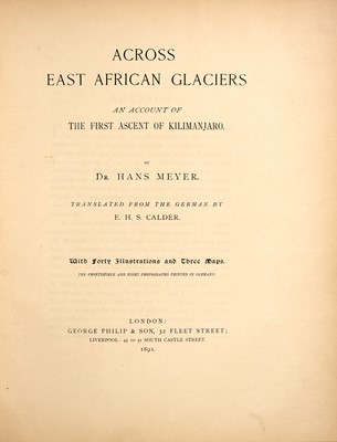 Lot 186 - The rare deluxe issue of Meyer's Across East African Glaciers, on the first ascent of Kilimanjaro