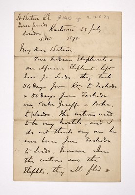 Lot 160 - Two fine letters from General Gordon, one about elephants, the other on suppressing the slave trade