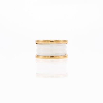 Lot 1007 - Bulgari Rose Gold and White Ceramic 'B Zero1' Band Ring