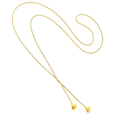 Lot 2 - Tiffany & Co. Long Gold 'Ginko Leaf' Lariat Snake Chain Necklace