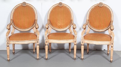 Lot 663 - Set of Six Venetian  Style Painted and Parcel-Gilt Armchairs