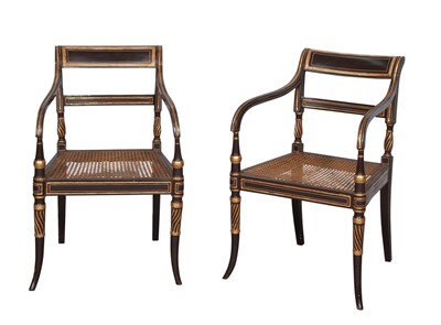 Lot 846 - Pair of Regency Brown-Painted and Parcel-Gilt  Armchairs