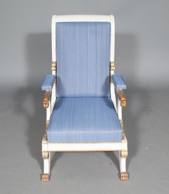 Lot 667 - Continental Gray-Painted and Parcel-Gilt Large Armchair