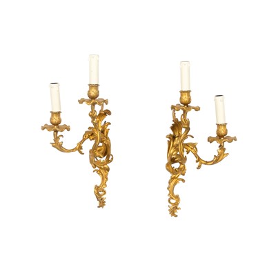 Lot 281 - Pair of Louis XV Style Gilt-Metal Two-Light Sconces