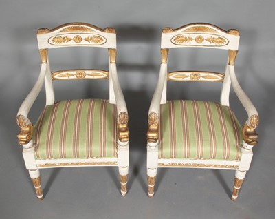 Lot 666 - Pair of Continental Empire Painted and Parcel-Gilt Armchairs