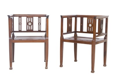 Lot 635 - Pair of Chinese Marble Inset Hardwood Armchairs